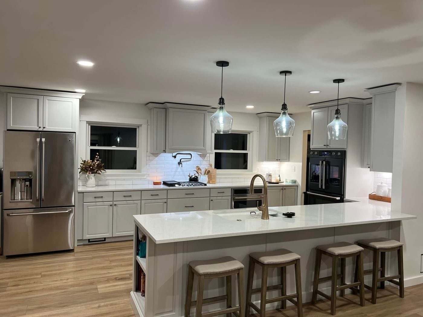 Remodeled kitchen with quartz island